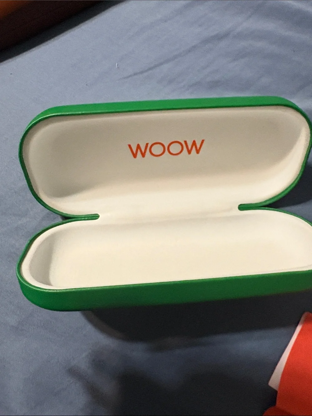 Green Eyeglass Case with Orange Cleaning Cloth